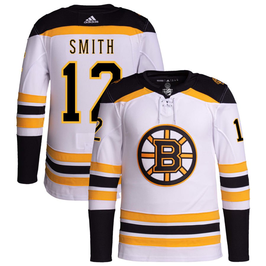 Boston Bruins #12 Craig Smith White Away Authentic Pro Jersey